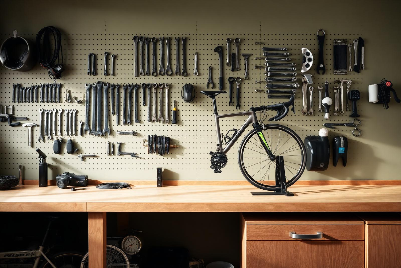 Het opgeruimde atelier van Vélo Oli met gereedschapswand
