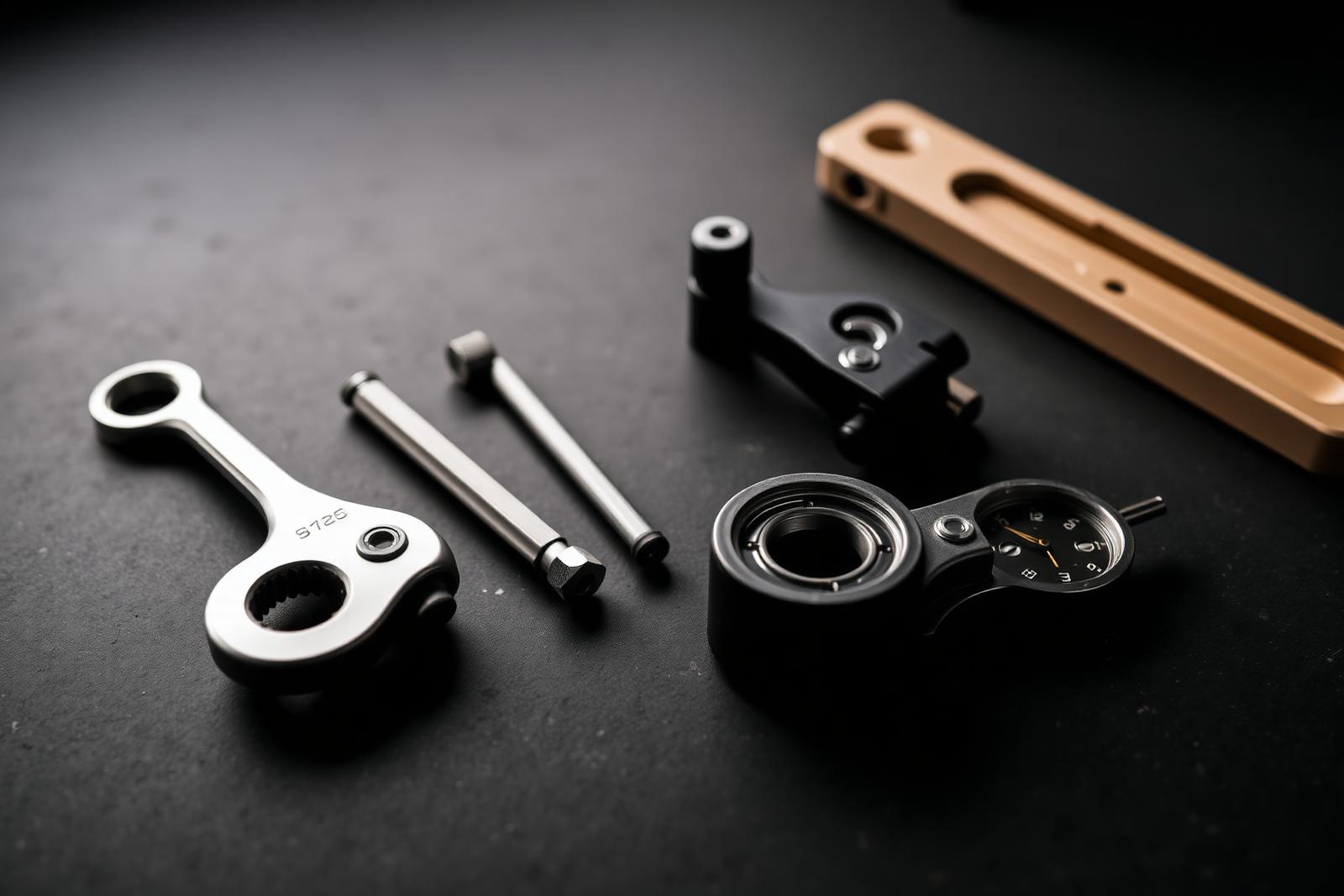 Precisiegereedschap op de werkbank van het atelier